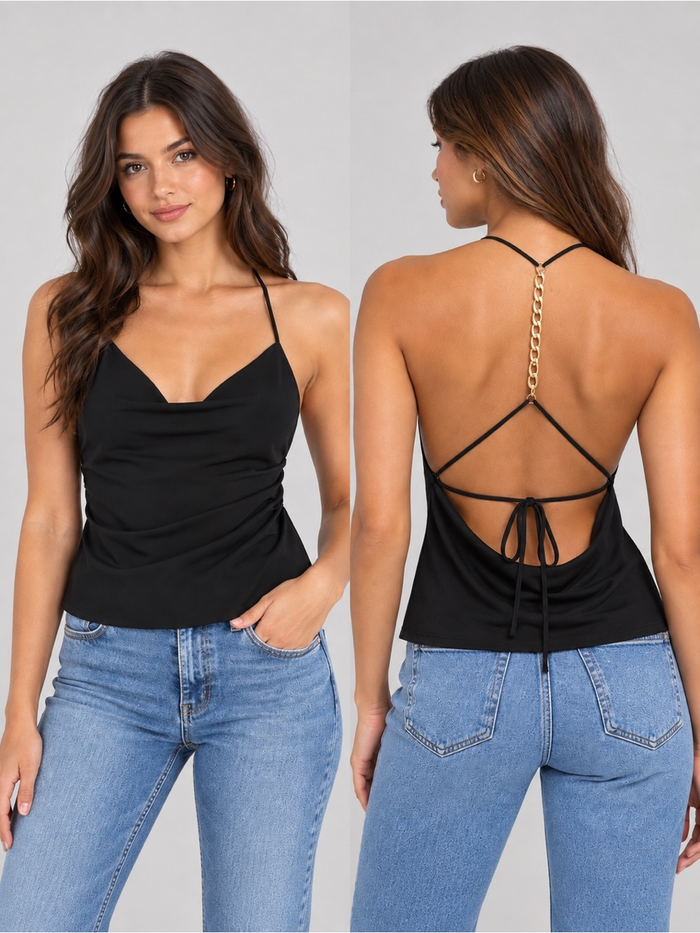 Amanda uprichard Marietta Tank Top Women’s Medium Cami Gold Chain Open Back Q